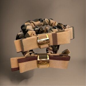 Plaid Metal Plack Bow Hair Tie Scrunchie (Set of 2)